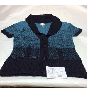 Dressbarn Ombre Blue‎ Navy Short Sleeve Button Front Cardigan Sweater Size L